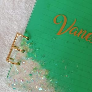 Libreta personalizada con copos fluorescentes