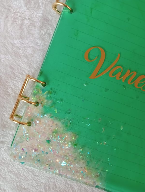 Libreta personalizada con copos fluorescentes