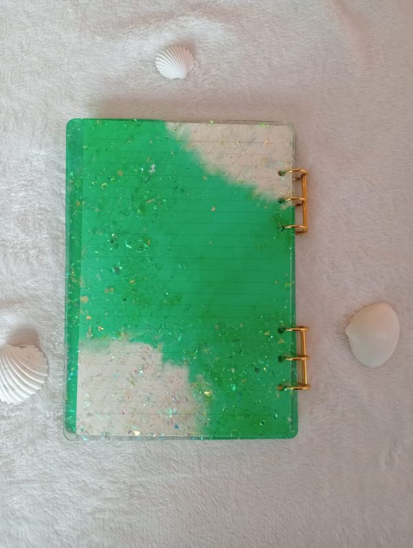 Libreta personalizada con copos fluorescentes