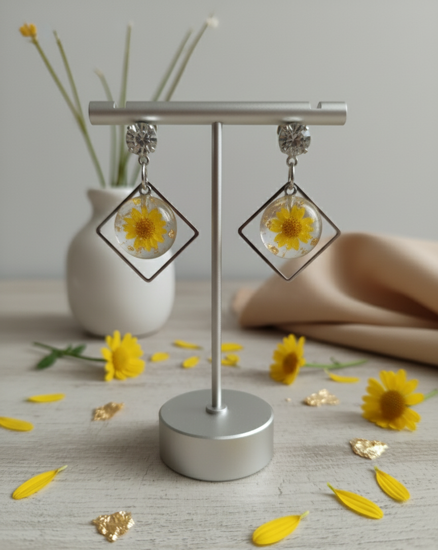 pendiente mujer pequeño de resina con flores