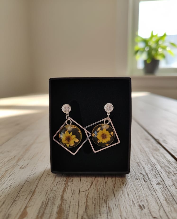 pendiente mujer pequeño de resina con flores