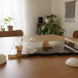 Bandeja de resina con asas hecha a mano