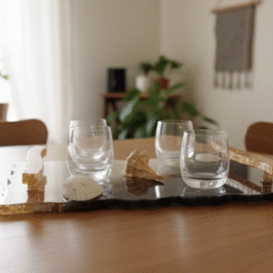 Bandeja de resina con asas hecha a mano