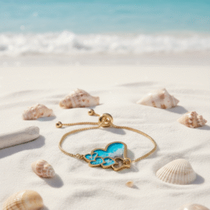 Pulsera de Corazones de Resina con Motivos Marinos