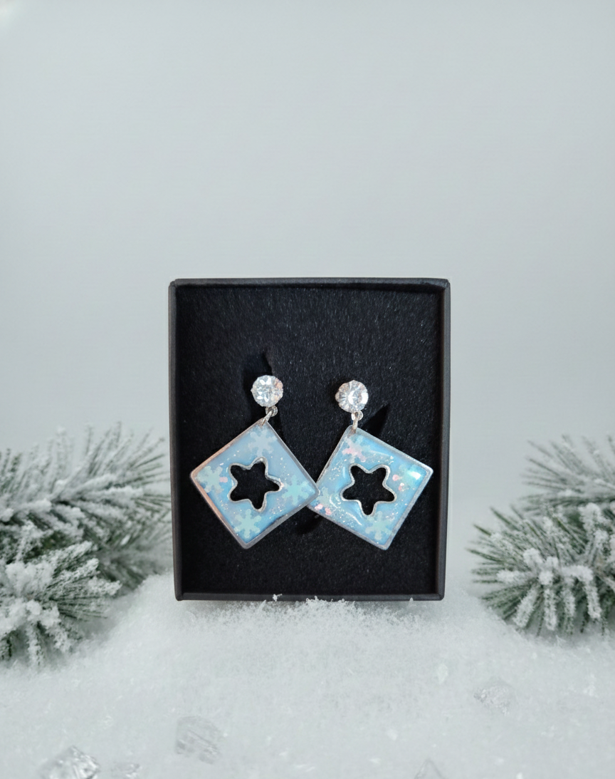 Pendientes de Resina con Copos de Nieve